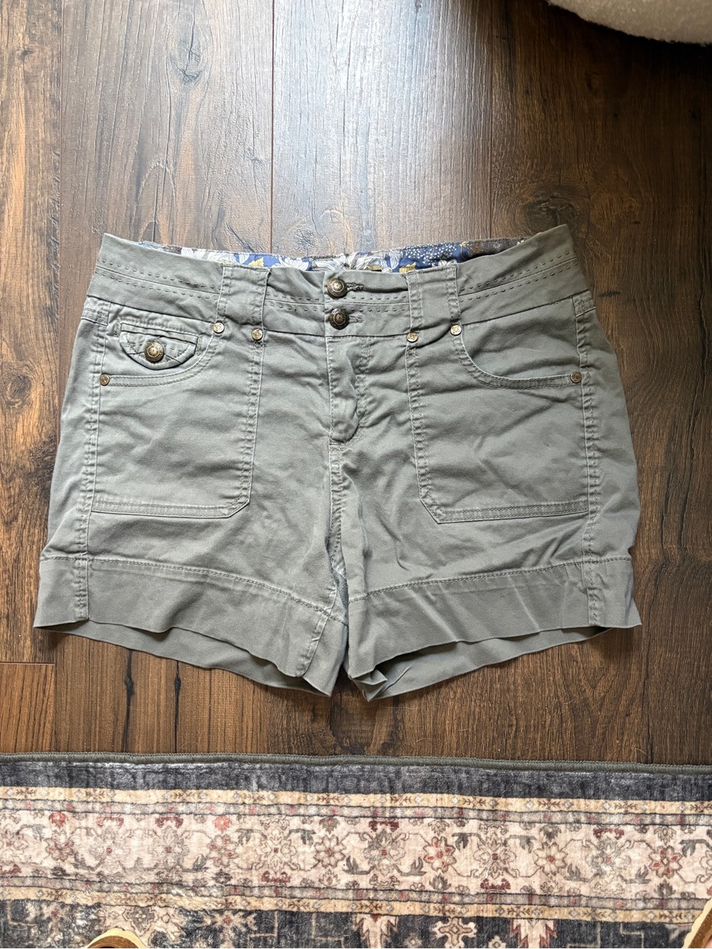 one 5 one Olive Utility Shorts with Button Detail